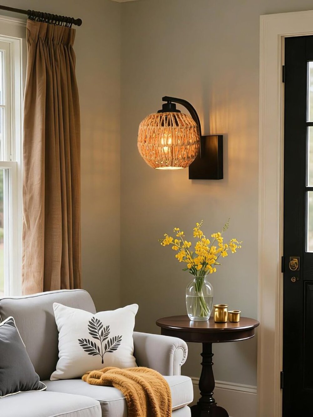 Battery Operated Rattan Wall Sconces Remote Control Rechargeable Wireless LED Li - Picture 6 of 8